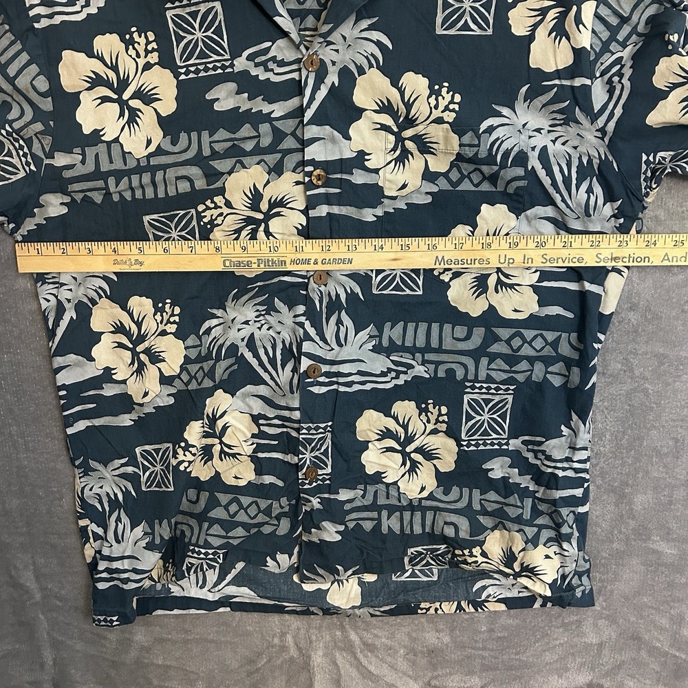 Vintage Howie Hawaiian Shirt Blue Hibiscus‎ Floral Made in Hawaii Size L - Picture 3 of 6